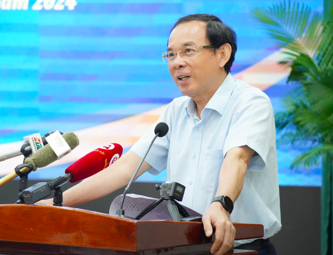 Bí thư Thành ủy TP.HCM Nguyễn Văn Nên phát biểu tại hội nghị. Ảnh: THUẬN VĂN