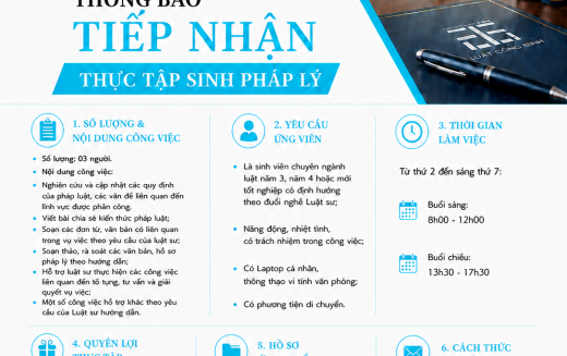 ⚖️ CÔNG TY LUẬT TNHH MTV CÔNG BÌNH – THÔNG BÁO TIẾP NHẬN THỰC TẬP SINH PHÁP LÝ