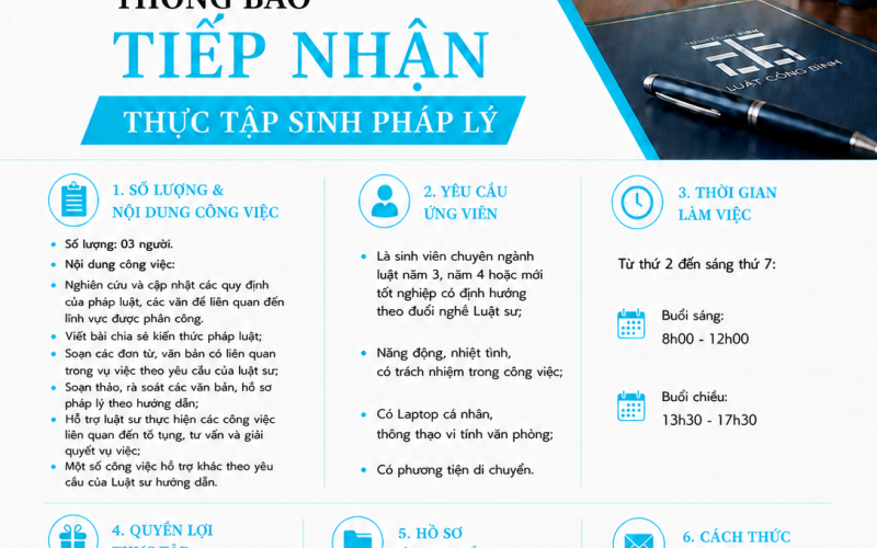 ⚖️ CÔNG TY LUẬT TNHH MTV CÔNG BÌNH – THÔNG BÁO TIẾP NHẬN THỰC TẬP SINH PHÁP LÝ